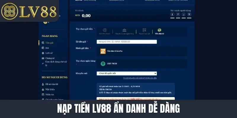 Nạp tiền LV88 ẩn danh dễ dàng