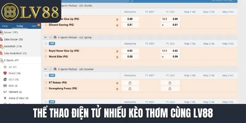 Thể thao điện tử nhiều kèo thơm cùng LV88